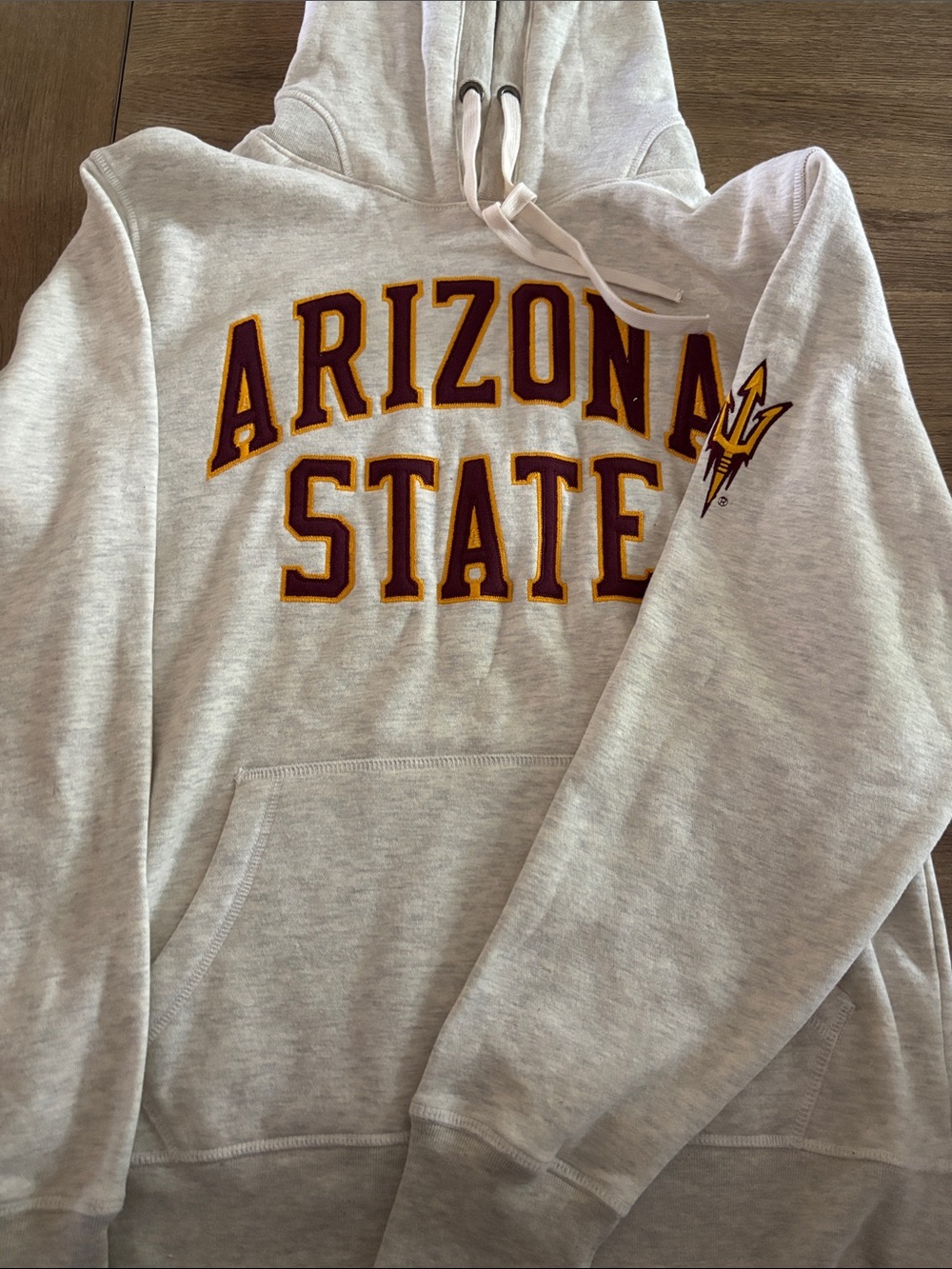 Arizona State- League Gray Hoodie with Maroon and Gold Embroidered Lettering - Picture 3 of 3